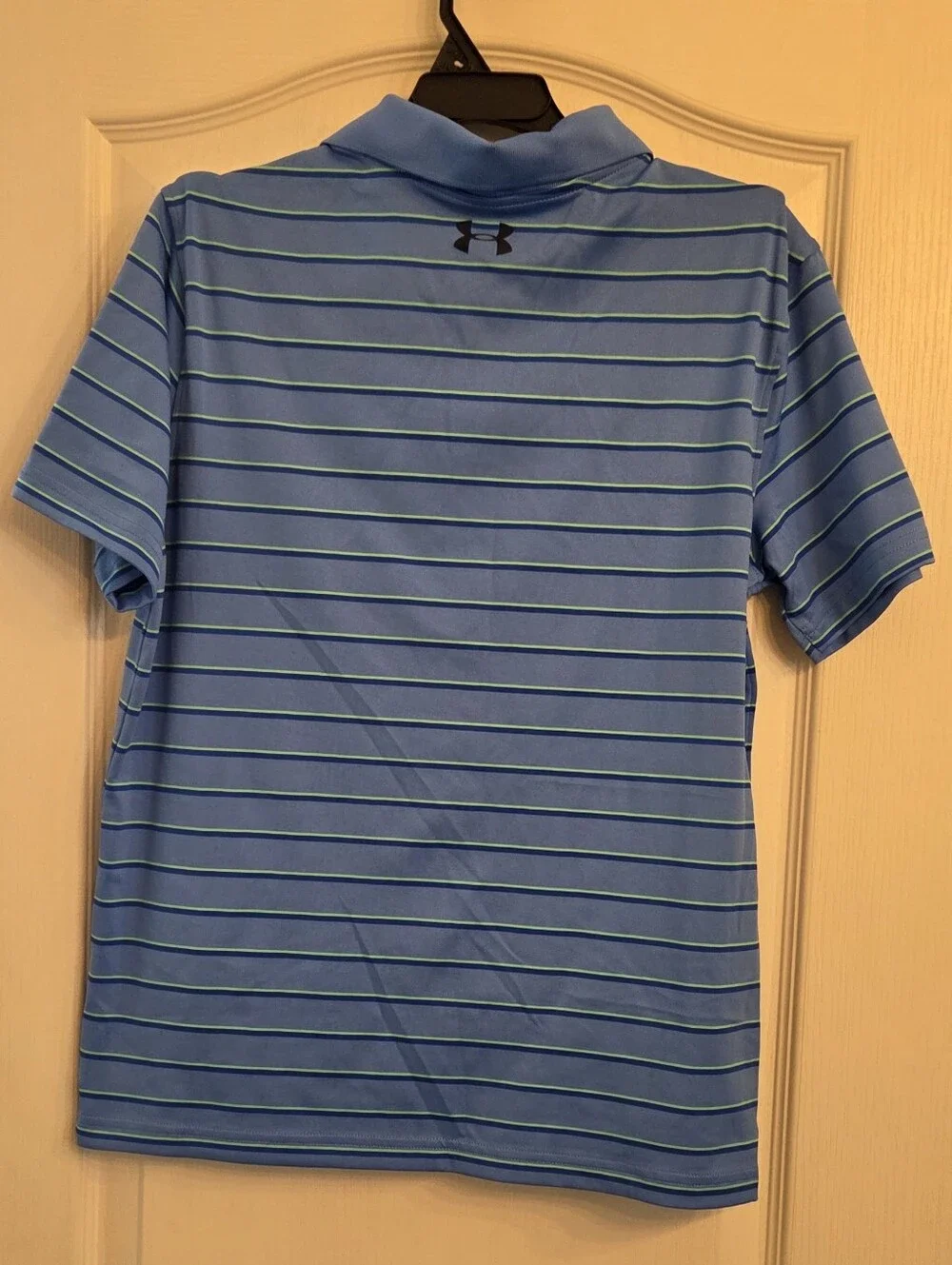 Under Armour Light Blue Striped Polo with Navy Logo KIDS SIZE XL